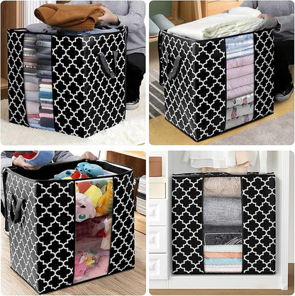 WISELIFE Storage Bags 6 Pack/100L Large Blanket Clothes Organization and Storage Containers for Comforters,Bedding, Foldable Organizer with Reinforced Handle, Clear Window, Sturdy Zippers,Black