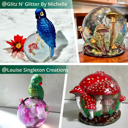 LET’S Resin Crystal Ball Resin Molds, Crystal Orb Decorative Statue Silicone Molds with Mushroom Stand and Bird Figurine