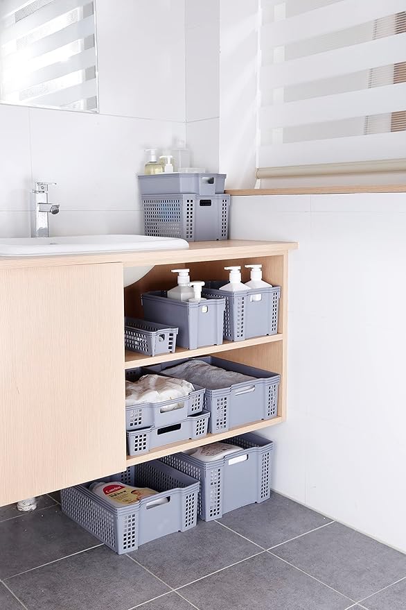 Stackable Turn-Around Storage Baskets 3 Pack - Pantry Baskets, Bins for Shelves, Organizer and Storage for Bathroom, Bedrooms, Kitchens and More - 15" x 11" x 2 1/2" (Small)