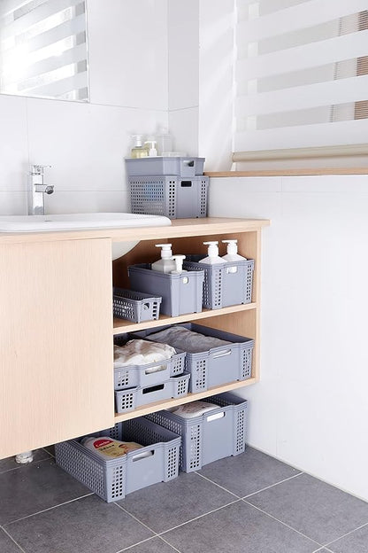 Stackable Turn-Around Storage Baskets 3 Pack - Pantry Baskets, Bins for Shelves, Organizer and Storage for Bathroom, Bedrooms, Kitchens and More - 15" x 11" x 2 1/2" (Small)