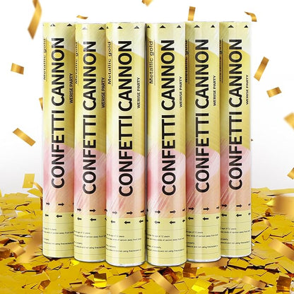 Gold Confetti Poppers Cannon, 6 Pack WERISE Party Gold Mylar Party Poppers Shooters for Birthday, Wedding, Graduation Valentines Day and Easter Celebration 12 Inch