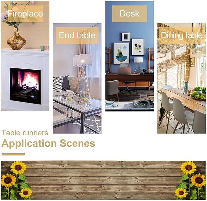 Sunflower Floral Table Runner, Country Farmhouse Vintage Spring Flower Rustic Wooden Plank Kitchen Dining Table Decoration for Indoor Outdoor Home Party Decor, 13x120inch