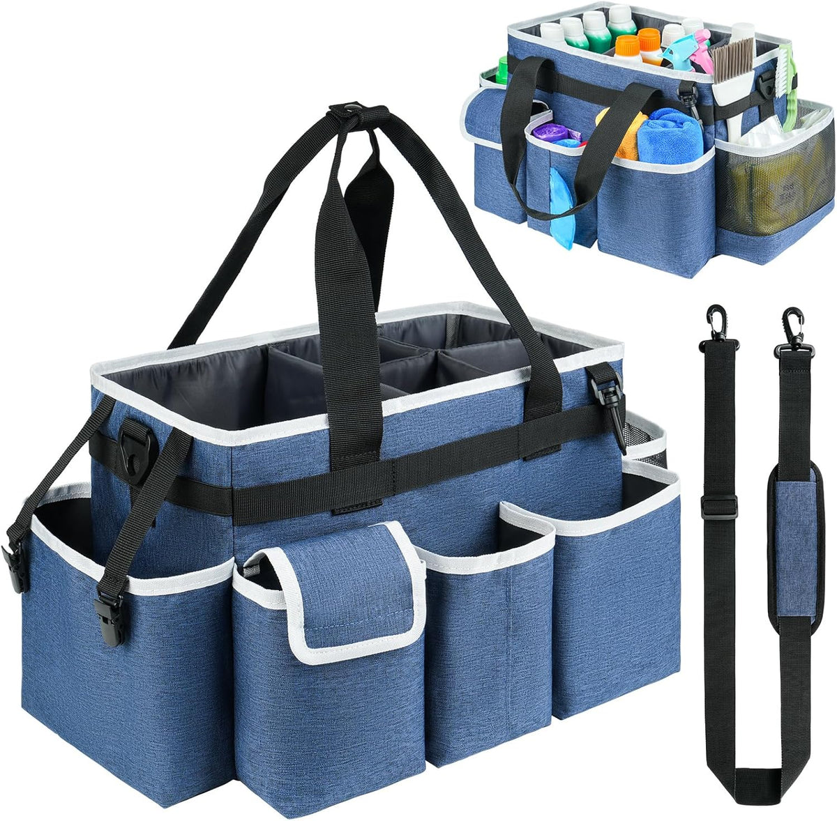 Cleaning Caddy,Cleaning Bag for Housekeepers,Cleaning Supplies Organizer with Handle,Blue