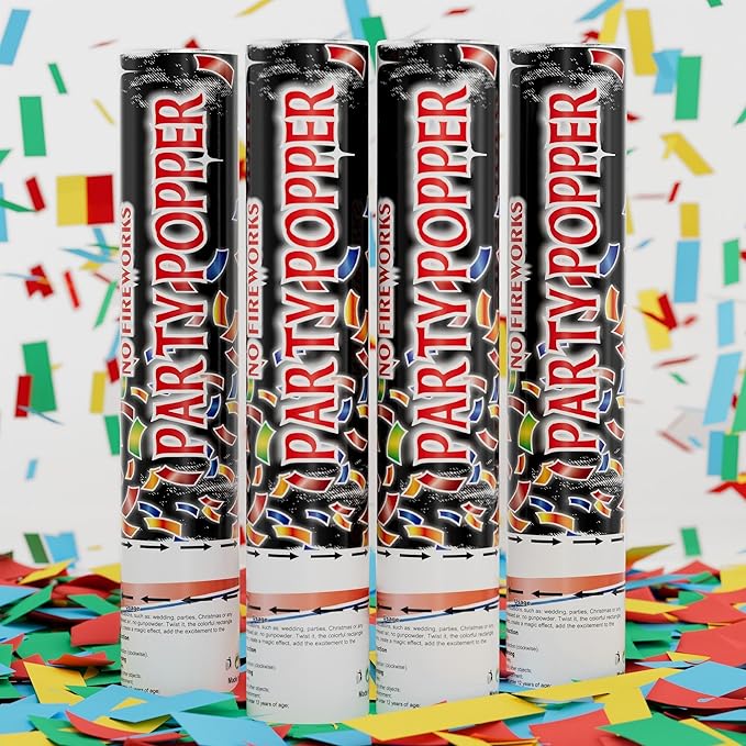 4 Pack Biodegradable Confetti Cannon Poppers, Confetti Shooter, Party Popper for Celebration, Birthday, Graduation, New Year's Eve Party (Multicolor)