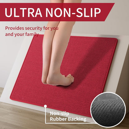 Kitchen Mats for Floor, Super Absorbent Kitchen Rugs Non Slip Washable, Soft Imitation Linen Braided Kitchen Runner Rug, Standing Mat Kitchens Sink Mat, Easy to Clean, Red 17x71