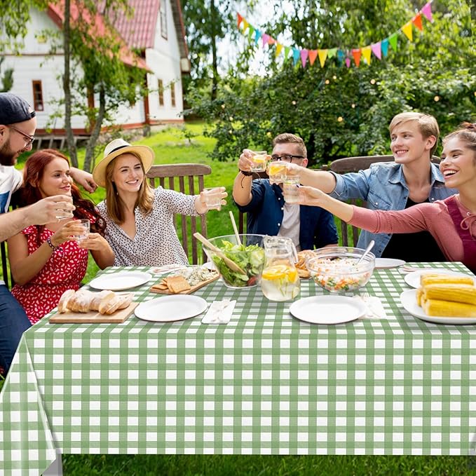 12Pack Sage Green Plastic Checkered Tablecloth, Premium Decorative Disposable Sage Green Gingham Plaid Table Cloths for Parties, Rectangle Party Table Cover for Picnic Birthday Wedding, 54x108 Inch