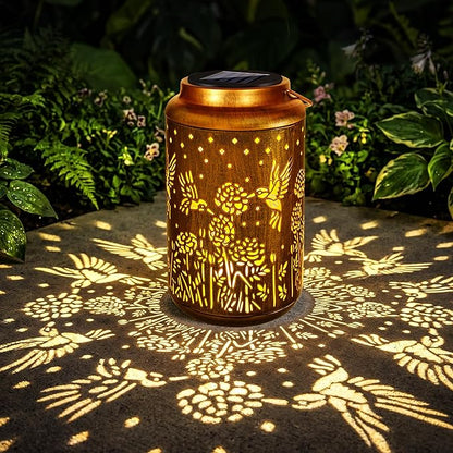 Brizled Hummingbird Solar Lanterns, Outdoor LED Hanging Solar Lights, Warm White Garden Tabletop Lantern Light, Mother's Day Birthday Decorative Gifts for Mom Grandma Women, for Patio Balcony Path