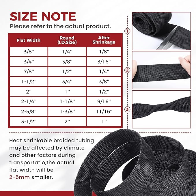 Heat Shrink Wire Loom 2:1 Shrinkable Braided Cable Sleeve 2 Inch ID-18ft Abrasion Protection Flexibility Fabric Wiring Harness Cover Sheath
