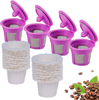 300 Count Disposable Paper Filter with 2 Pack Reusable K Cups Coffee Pods,Compatible with Keurig 2.0 and 1.0 Coffee Maker