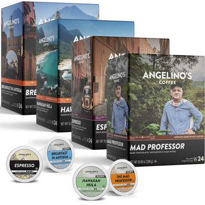 Angelino's Coffee Reserve Collection Coffee Pods Variety Pack, Medium & Dark Roast Coffee K Cups Compatible, 96 Count for Keurig Brewers