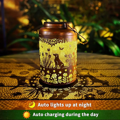2Pack Dog Solar Lanterns Outdoor Waterproof Garden Decor Solar Lights Birthday Gifts for Women Mom Grandma Hanging Lantern LED Light Metal Dog Decoration Outside for Yard,Lawn,Porch,Patio,Tabletop