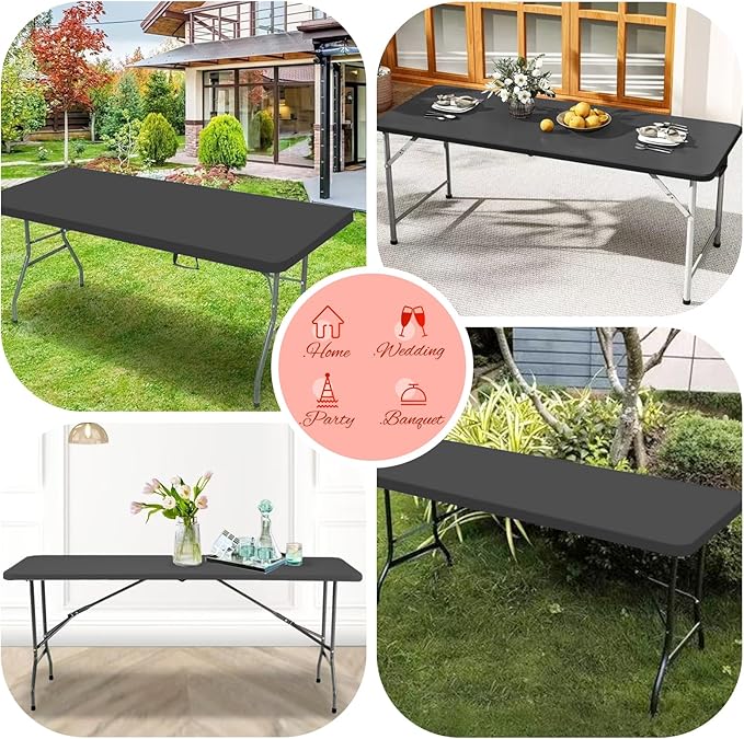 10 Pack Stretch Fabric Table Top Cap Cover, Gray Table Covers fits 6Ft Tables, Washable Elastic Universal Rectangle Tablecloth Protector for Indoor Outdoor Party Picnic Wedding (30" W x 72" L)