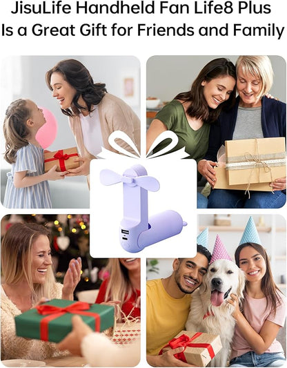 JISULIFE Handheld Fan 8 Plus: All-in-One Mini Fan with 37Hrs Cooling & 4500mAh PowerBank & Flashlight, USB Rechargeable, Portable Pocket Size for Travel, Makeup, Concert, Gifts for Women(Purple)