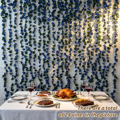 Miracliy 5Pcs 41FT Blue Flower Garland Artificial Rose Arch Vines Fake Spring Floral Garland for Flower Wall Backdrop Wedding Mothers Day Garden Tea Party Decoration