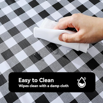 Romanstile Square Vinyl Tablecloth, 100% Waterproof Buffalo Gingham Plastic Table Cloth, Heavy Duty Wipeable Checkered Table Covers for Outdoor, Camping, Picnic, Patio - 54 x 54, Black and White