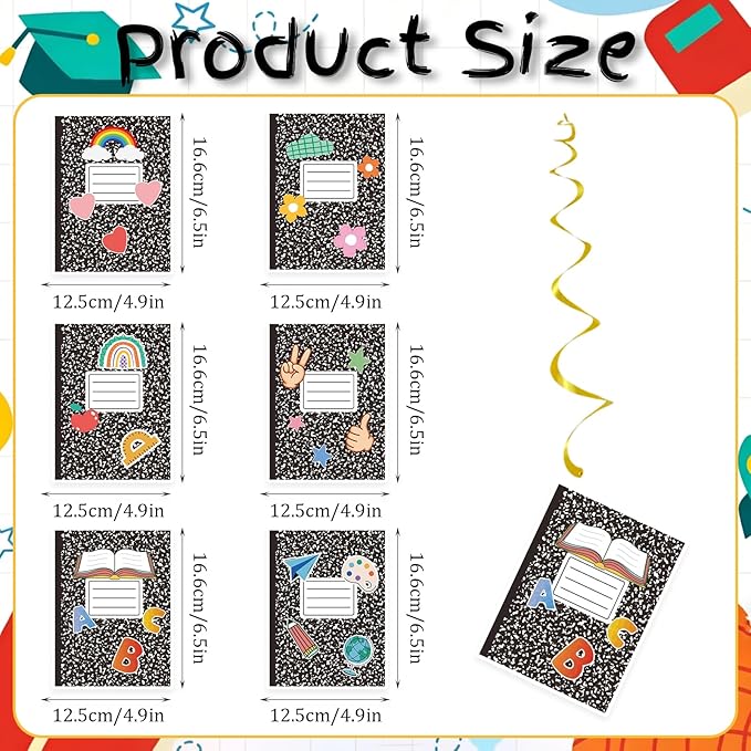 Composition Notebook Hanging Swirls - 30 Pcs Composition Notebook Decorations Ceiling Streamers for School Classrooms Back to School Party Decorations