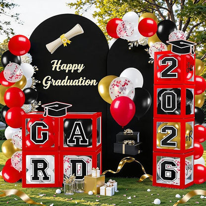 Graduation Decorations 2026 Graduation Party Decorations Set of 4 Boxes with 129pcs Balloons Arch Garland Kit Party Supplies for Any Grades Red