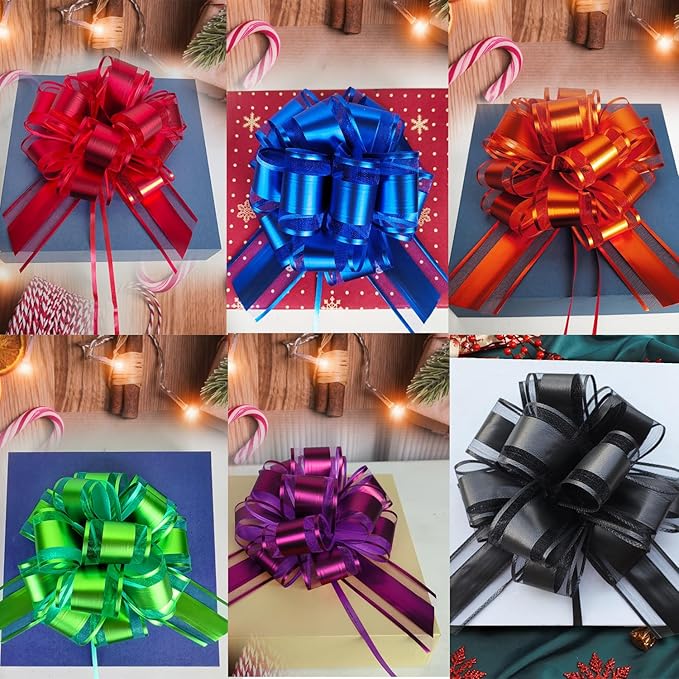 6PCS Bows for Gift Wrapping, 6 Inches Gift Bows with Mixed Color Gift Wrap Bows for Wedding, Basket, Valentines Day, Birthday, Anniversary, Florist Packaging