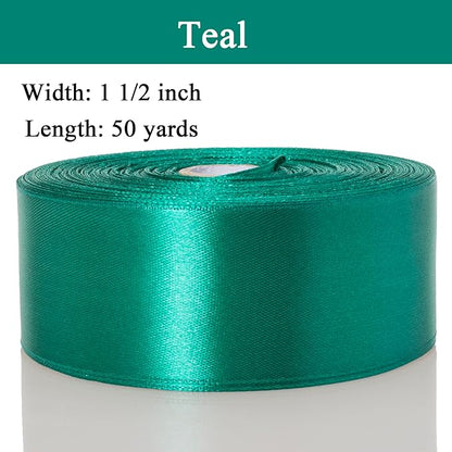 YASEO 1 1/2 Inch Teal Solid Satin Ribbon, 50 Yards Craft Fabric Ribbon for Gift Wrapping Floral Bouquets Wedding Party Decoration