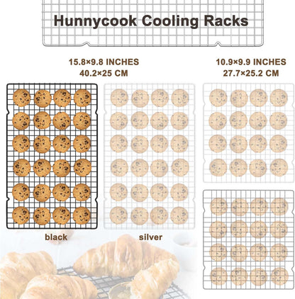 15.8”×9.8” Cooling Rack, 3P Stainless Steel Baking Rack, Oven Safe Cooling Racks for Cooking and Baking, Black Roasting Rack & Wire Rack & Cookie Cooling Rack for Roasting, Grilling, Drying