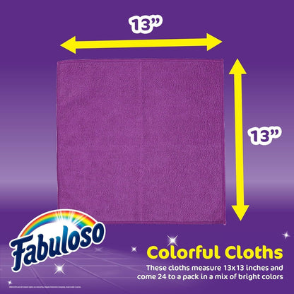 Fabuloso Microfiber Cleaning Cloths, Rainbow - Lint-Free, Scratch-Free Cleaning Cloths for Surfaces and Wood Furniture - Dustless Cloth for Bold and Bright Cleaning Experience, 24 Count - 2 Pack