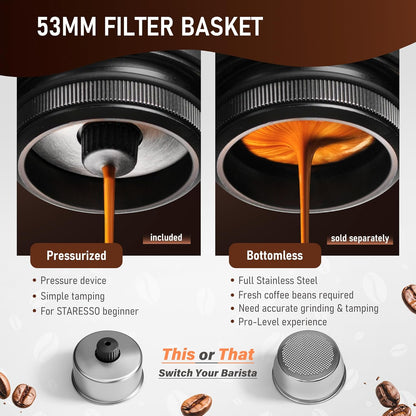 Staresso Plus SP300 Espresso Machine, Manual Portable Coffee Maker Compatible Ground Coffee with Pressurized Filter