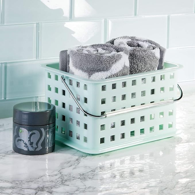 iDesign Spa BPA-Free Plastic Small Stackable Basket with Handle - 9.25" x 7" x 5", Mint