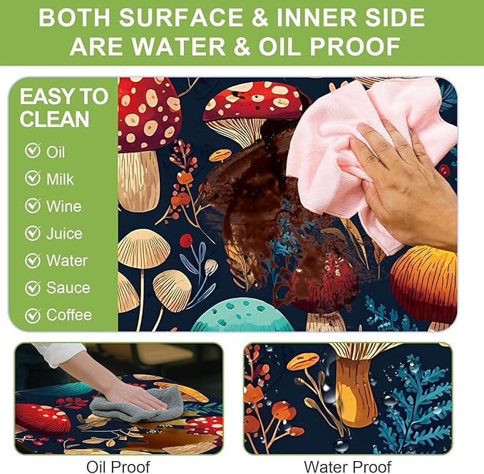 ANNA QUEEN 6FT Mushrooms Picnic Table Cover with Bench Covers Picnic Table Cover Set 3PCS 72"x30", Outdoor Bench and Tablecloth Furniture Protection