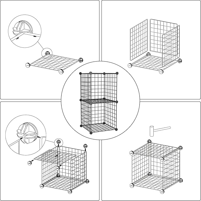 C&AHOME Wire Cube Storage, 2-Cube Storage Organizer Metal, C Grids Storage Bins Shelving, Modular Bookshelf Shelf, Closet Cabinet Ideal for Bedroom, Office 12.4”L x 12.4”W 24.8”H Black UWCS3002B