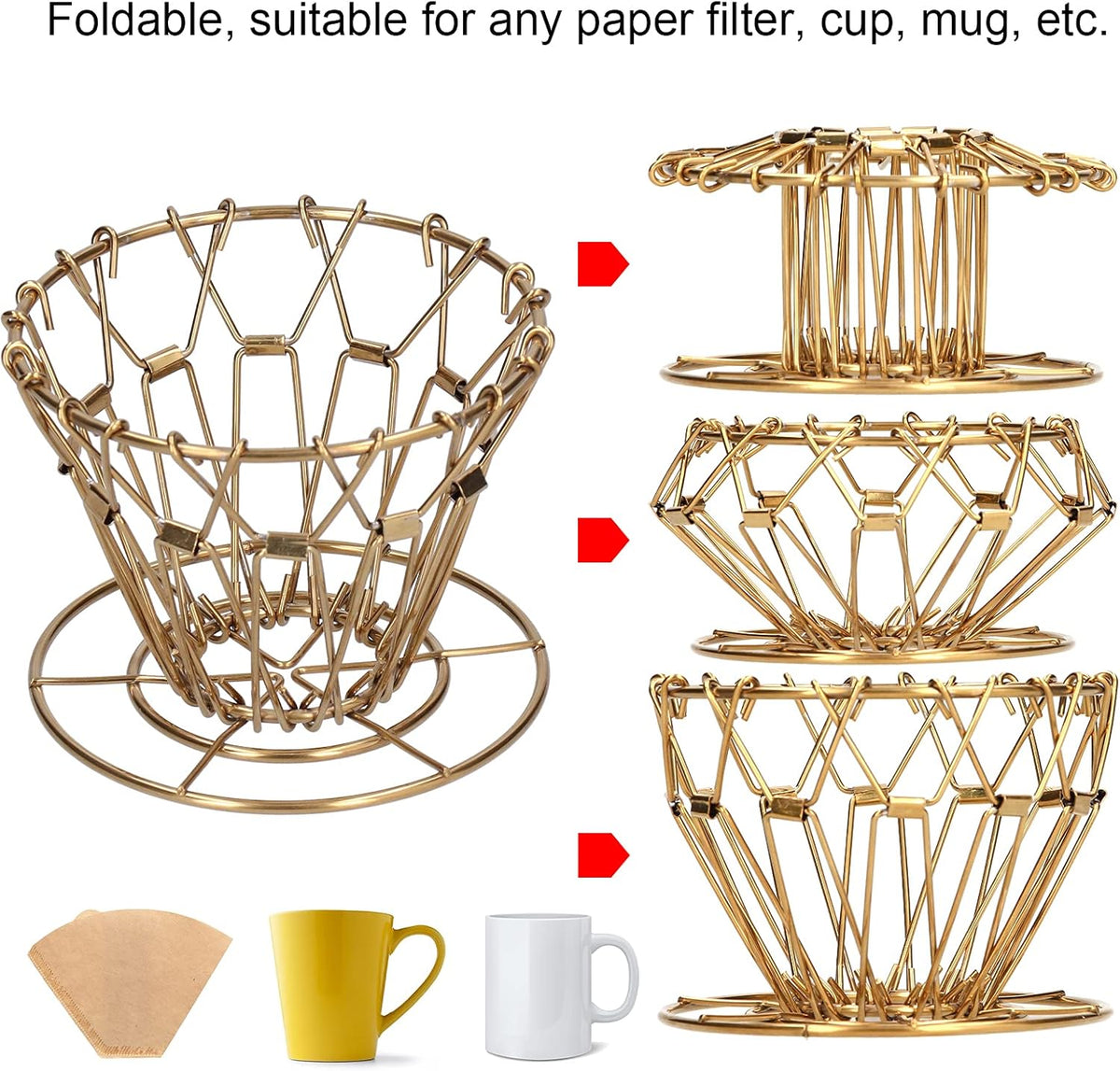 Asixxsix Pour Over Coffee Dripper, 304 Stainless Steel Drip Coffee Filter Cup Foldable Portable Reusable Reusable Coffee Filter Cup Coffee Drip