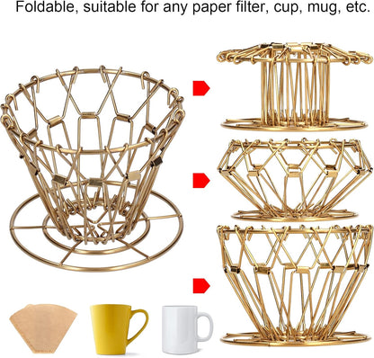 Asixxsix Pour Over Coffee Dripper, 304 Stainless Steel Drip Coffee Filter Cup Foldable Portable Reusable Reusable Coffee Filter Cup Coffee Drip