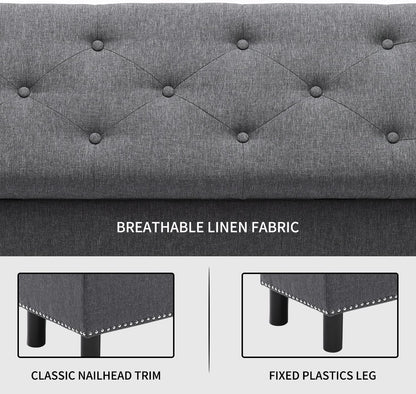 Furnimart 42.5 Inch Storage Ottoman Bench, Flip Top End of Bed Storage Bench, Upholstered Blanket Bench for Bedroom, Entryway, Living Room, Tufted Linen (Dark Grey)