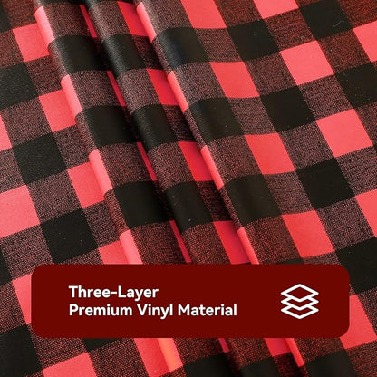 Romanstile Rectangle Vinyl Tablecloth, 100% Waterproof Buffalo Gingham Plastic Table Cloth, Heavy Duty Wipeable Checkered Table Covers for Outdoor, Camping, Picnic, Patio - 52 x 70, Black and Red