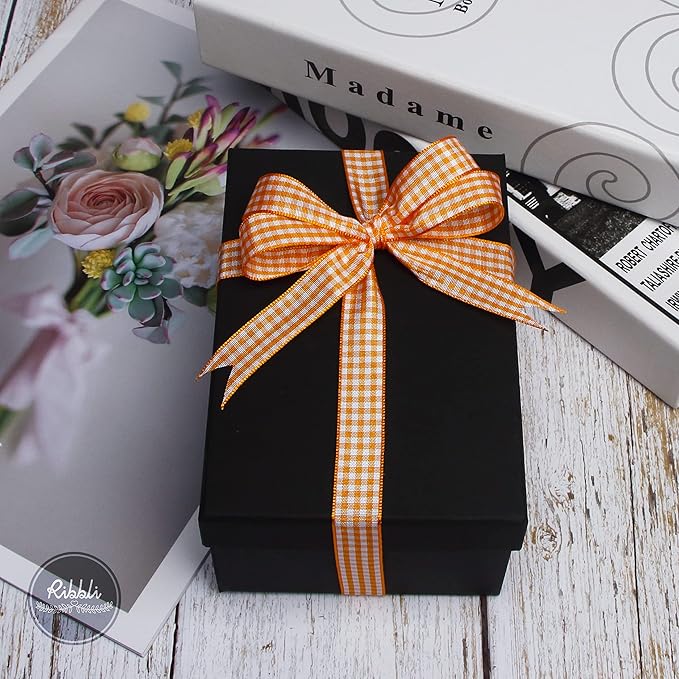 Ribbli Orange and White Gingham Ribbon,100% Polyester Woven Edge,5/8 Inch x 10 Yard,Plaid Ribbon Use for Gift Wrapping,Floral Design,Hair Bows