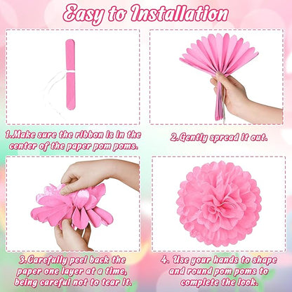 22pcs Spring Decorations for Home – Hanging Paper Fans, Lanterns, Pom Poms, Hanging Swirls for Office, Classroom, Birthday Party, Indoor Outdoor Ceiling Decor