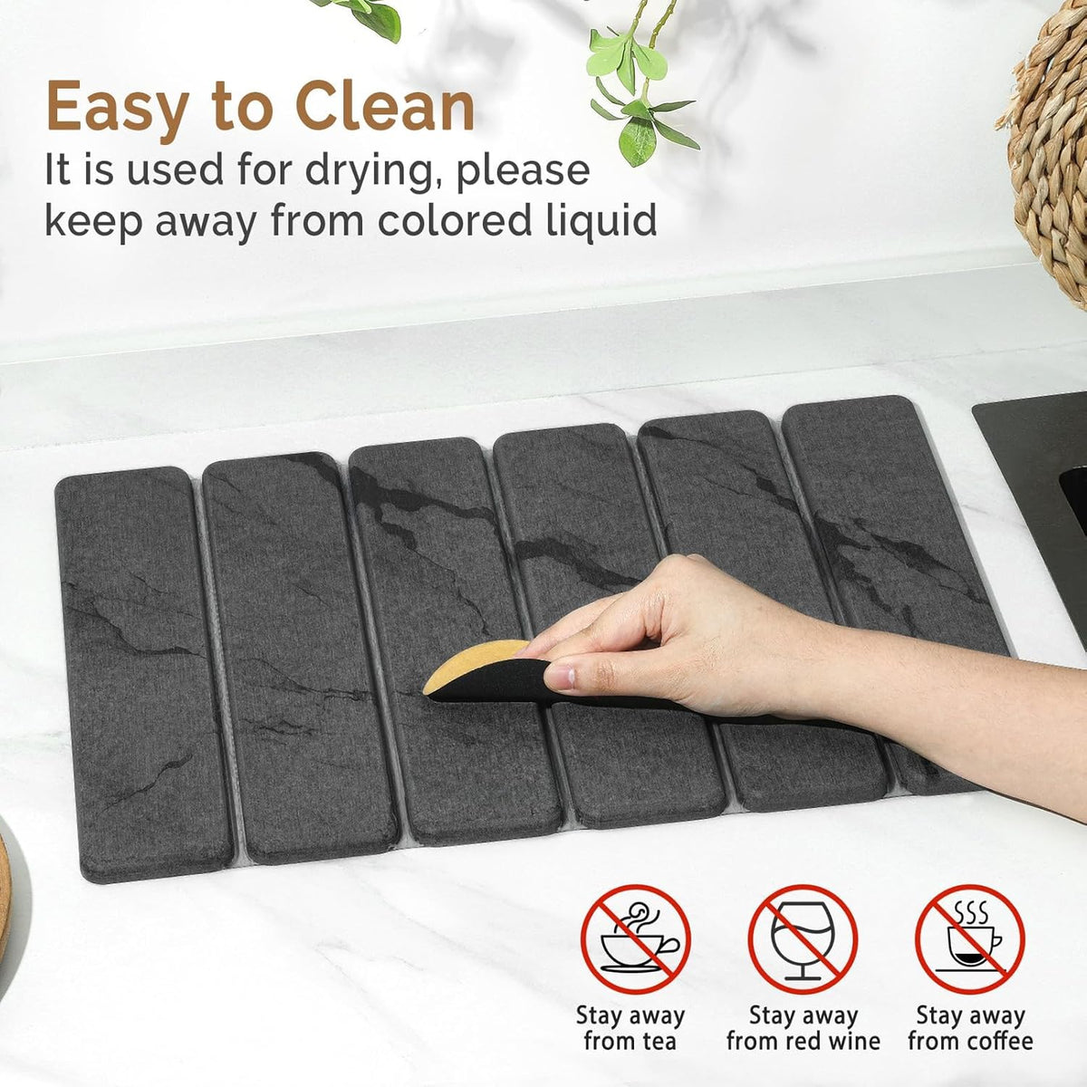 2 PCS Stone Dish Drying Mat for Kitchen Counter,Quick Dry Stone Dishes Mats,Marbled Water Absorbing Diatomaceous Earth Drying Pad for Countertop Bottles Utensils Cups(Dark Gray 16"×12" & 8"x4")