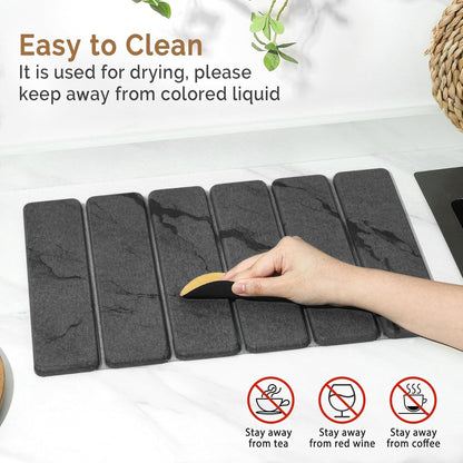 2 PCS Stone Dish Drying Mat for Kitchen Counter,Quick Dry Stone Dishes Mats,Marbled Water Absorbing Diatomaceous Earth Drying Pad for Countertop Bottles Utensils Cups(Dark Gray 16"×12" & 8"x4")