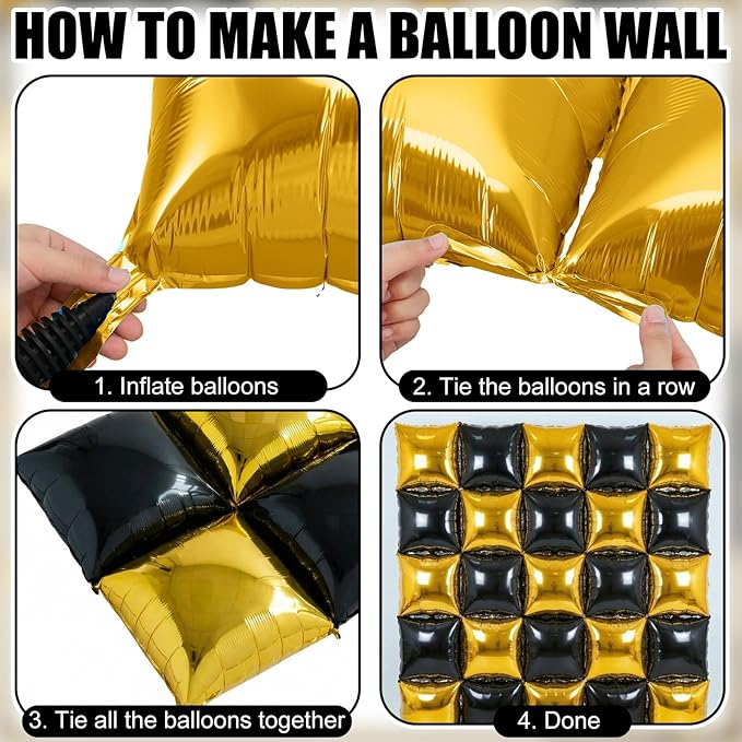 Seenelling Yellow Black 133 Pcs Graduation Decorations 2026 Set Black Gold Balloons Boxes with Letters 2026 Grad Square Foil Balloons Complete Party Supplies for High School College Celebrations
