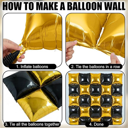 Seenelling Yellow Black 133 Pcs Graduation Decorations 2026 Set Black Gold Balloons Boxes with Letters 2026 Grad Square Foil Balloons Complete Party Supplies for High School College Celebrations