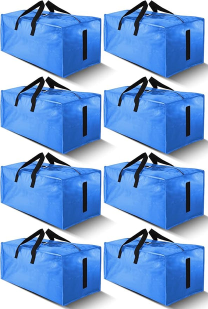 HOMESURE 8 Pack Large Strong Moving Bags with Zippers & Carrying Handles - Water-Resistant - Heavy Duty Storage Tote for Space Saving, Fold Flat, Alternative to Moving Box (Sky Blue)