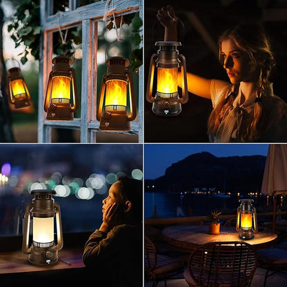 Toodour Solar Lantern Outdoor Lights, 2 Pack Bronze Vintage LED Lantern with 2 Modes, Dual Charging Solar/USB Waterproof Hanging Solar Lights for Camping Patio Garden Yard Porch Outdoor Indoor Decor