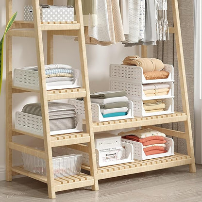 VECELO 4 Pack Plastic Closet Shelf Organizer, Stackable Sweater Storage Closet Drawers, Foldable Wardrobe Organizer, Easy Assembly, Durable and Space Saving for Closet, Bathroom, Kitchen, Gray