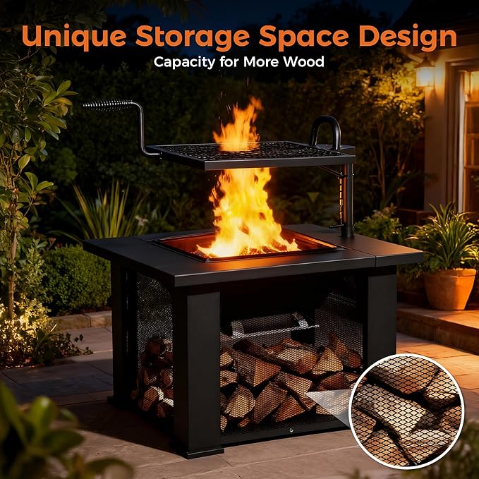 BALI OUTDOORS Fire Pit with BBQ, Outdoor Fire Pit for Wood Burning, Patio Firepits for Outside with Grill