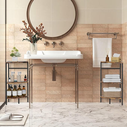 CADUKE Pedestal Sink Storage, 2 Pack Under Sink Organizer Shelf Bathroom Under Vanity Storage Shelf for Small Space, Bathroom Organizers Rack Stand 3 Tier Wooden Corner Shelves, Rustic Brown