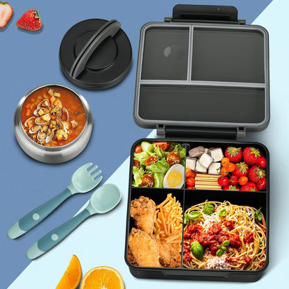 Bento Lunch Box for Kids with 8oz Soup Thermo&Lunch Bag, Leak-Proof Lunch Food Containers with 4 Compartment