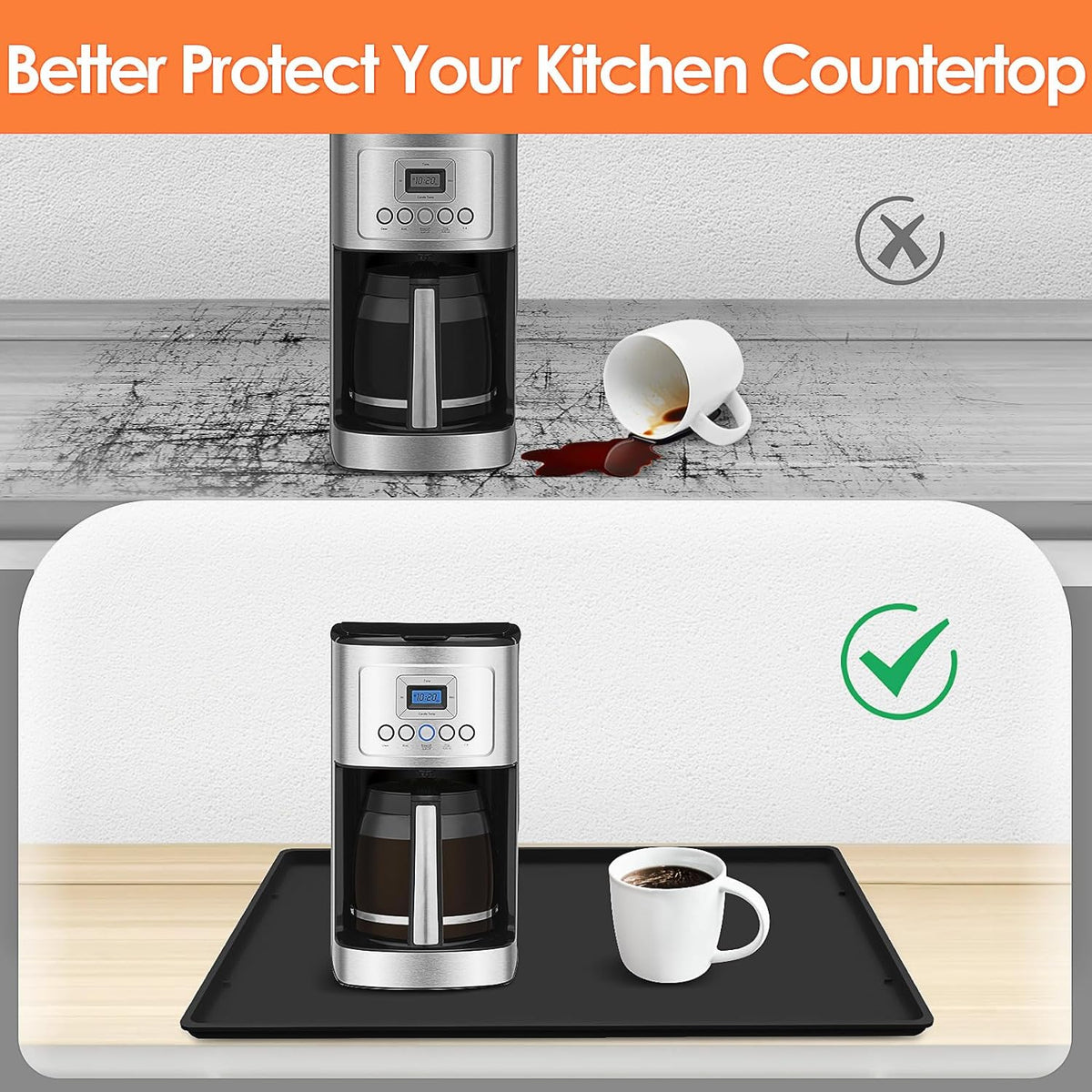 Tohonfoo Silicone Coffee Maker Mat with Lip, 19.7'' x 15'' Heavy Duty Coffee Maker Mat for Countertops