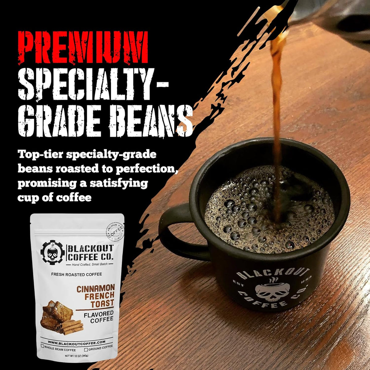 Blackout Coffee Cinnamon French Toast Flavored Ground Coffee – Medium Roast, Smooth Taste, Guilt Free Indulgence – Freshly Roasted 12oz Bag