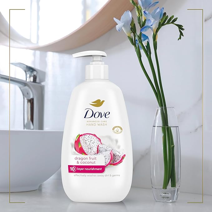 Dove Advanced Care Hand Wash 4 Count for Effectively Washing Away Dirt & Germs, Dragonfruit & Coconut with 10-Layer Nourishment