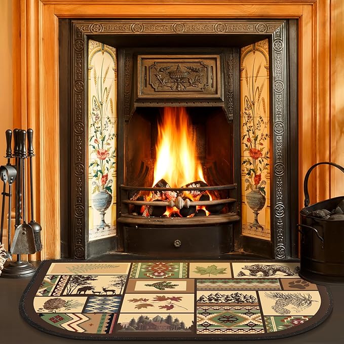 Demissle Cabin Fireplace Hearth Rug Fireplace Mats Cabin Southwestern Fireproof Rug Fire Resistant Mat for Wood Stove Floor for Kitchen Indoor Outdoor(27 x 48 Inch,Nostalgic)