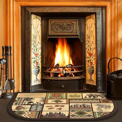 Demissle Cabin Fireplace Hearth Rug Fireplace Mats Cabin Southwestern Fireproof Rug Fire Resistant Mat for Wood Stove Floor for Kitchen Indoor Outdoor(27 x 48 Inch,Nostalgic)